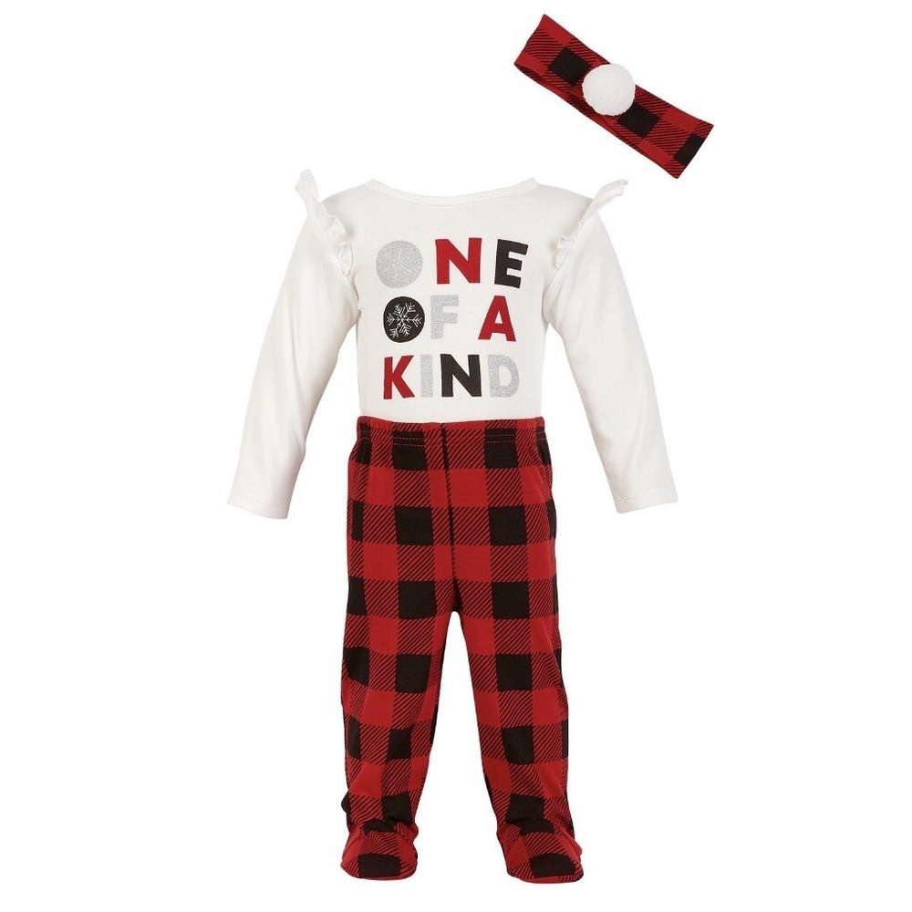 Chickpea Baby Girl 3 Piece Set 6-9 Months Red Buffalo Plaid New with Tags Sweet